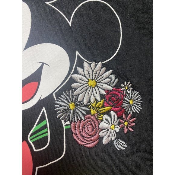 Disney Mickey Mouse Women's XL. Black‎ Hoodie Embroidered Flowers. - Picture 2 of 9
